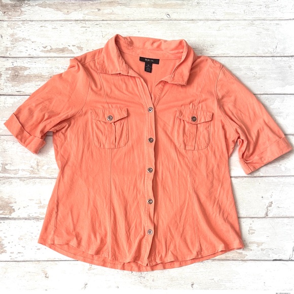 Style&Co XL Women’s Button Up Shirt 3/4 Sleeves Orange Size X Large 100% Cotton - Picture 1 of 2